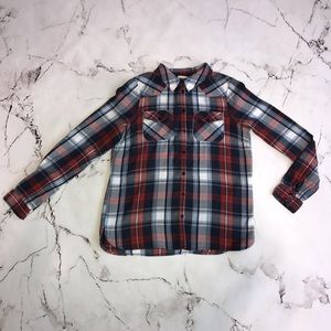 Noisy May Flannel Plaid Button Down Shirt Blue, Red and White Size Small